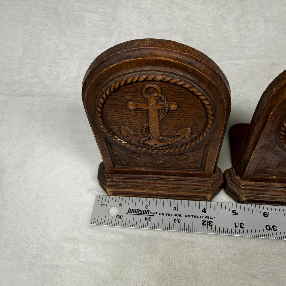 Vintage Syroco Wood Nautical Anchor Bookends Set Mid Century Maritime Decor